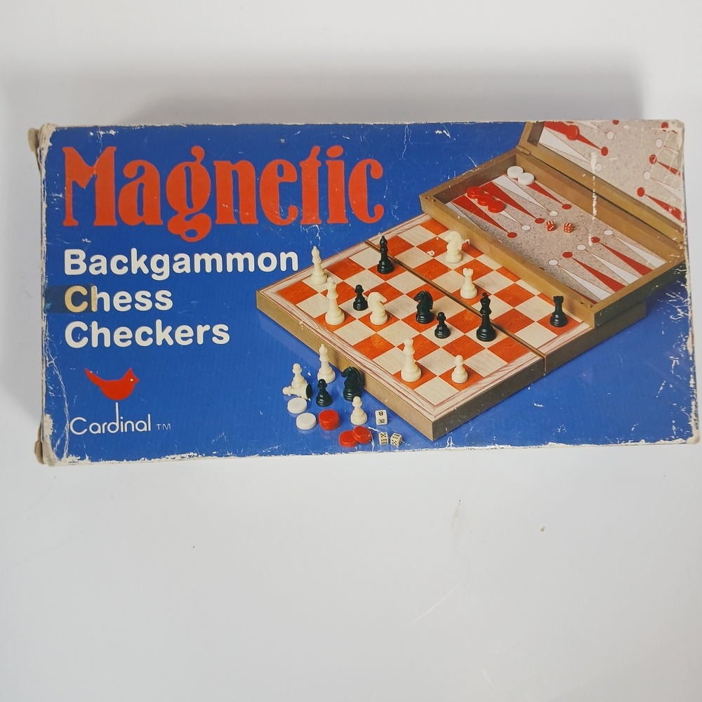 Cardinal Multi Game Travel Board Vtg Folding Magnetic Chess Checkers Backgammon